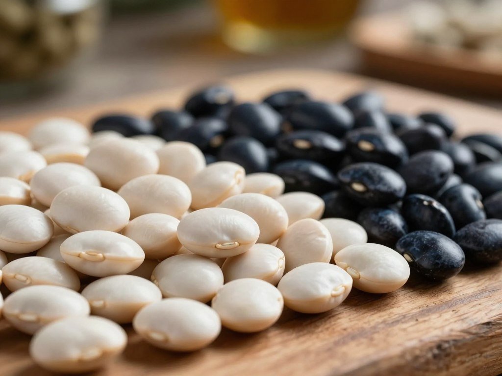 Great Northern white beans beside smaller navy beans