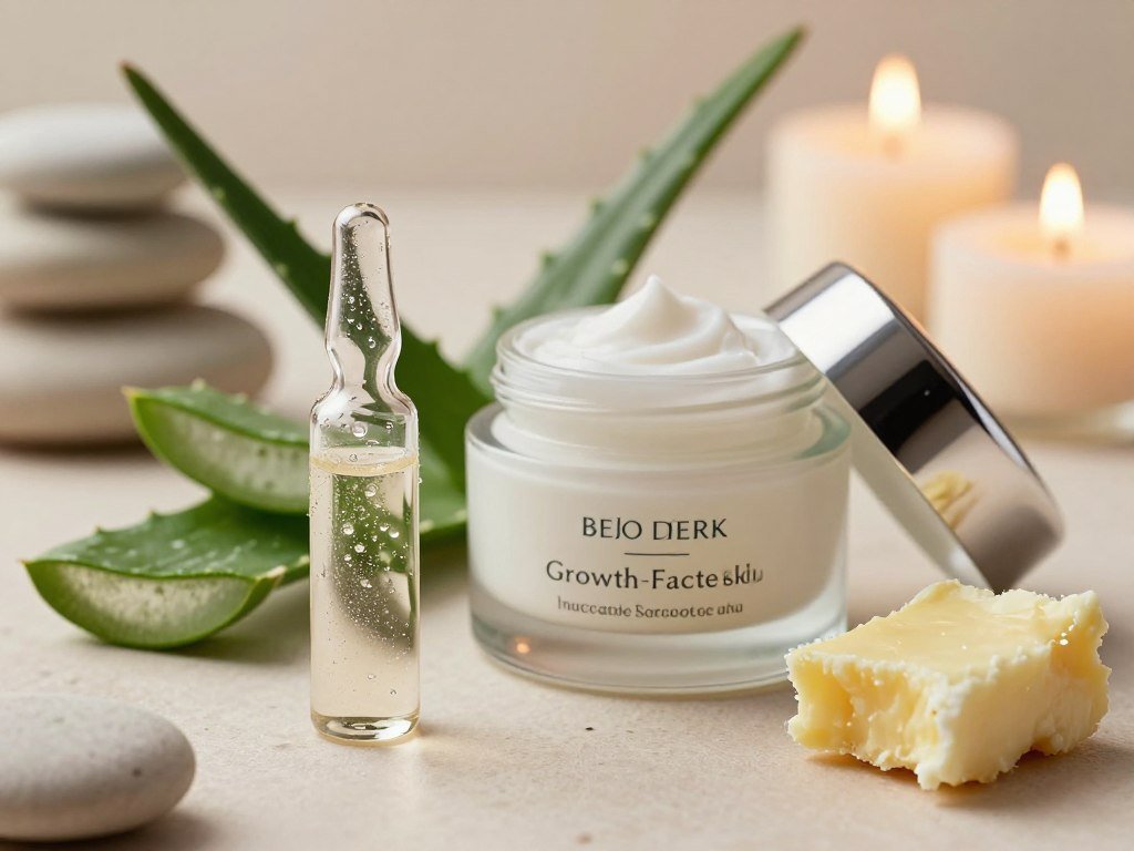 Growth-factor serum and peptide cream for mature skin
