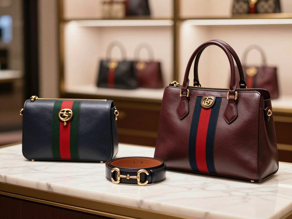 Gucci leather goods with a horsebit detail and colorful web stripe