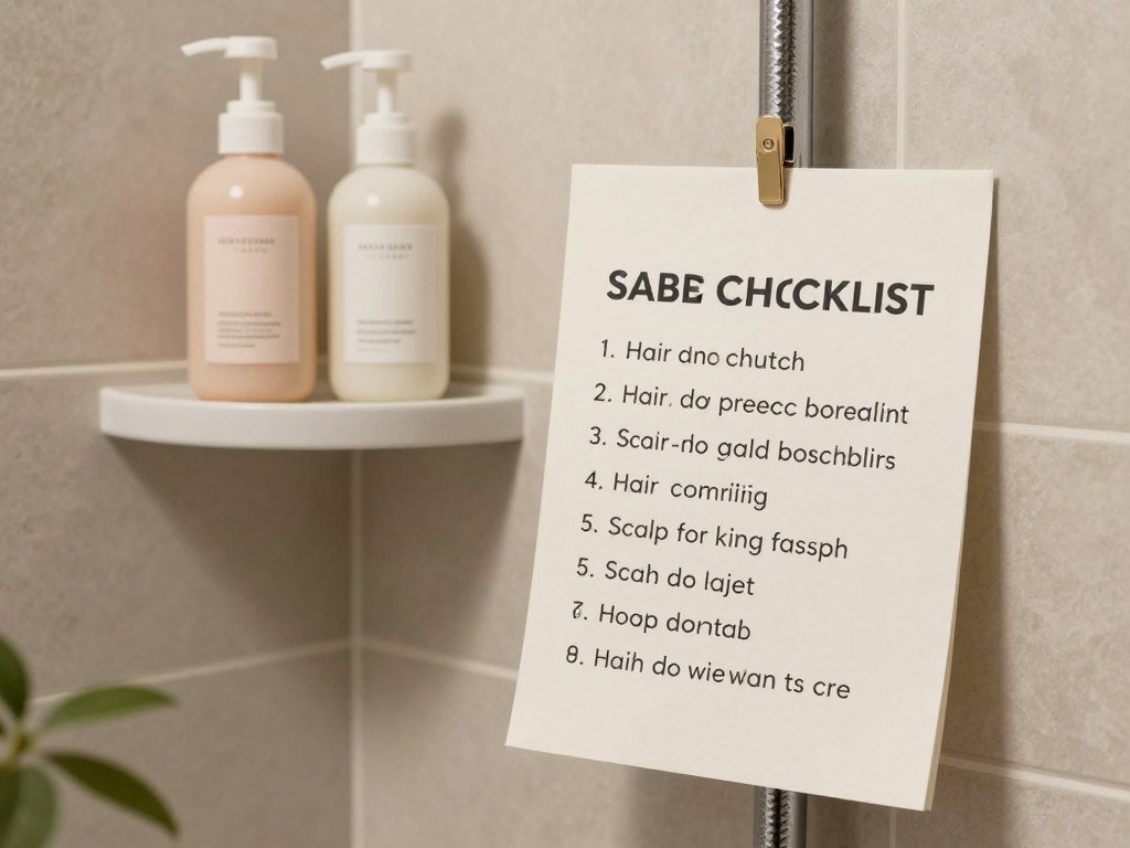 Hair and scalp checklist beside a simple shower routine Hair and scalp checklist beside a simple shower routine