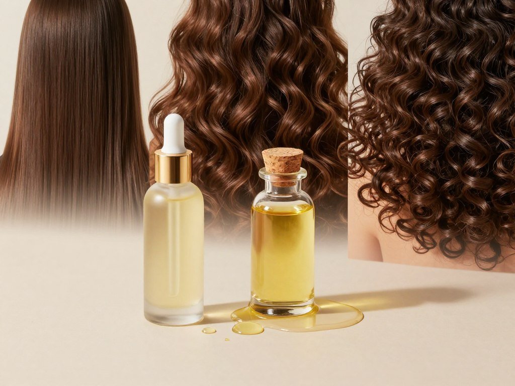 Hair types compared beside lightweight serum and richer oils