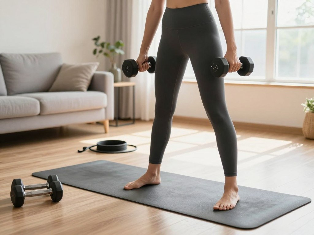 Home strength workout with a person training several muscle groups Home strength workout with a person training several muscle groups