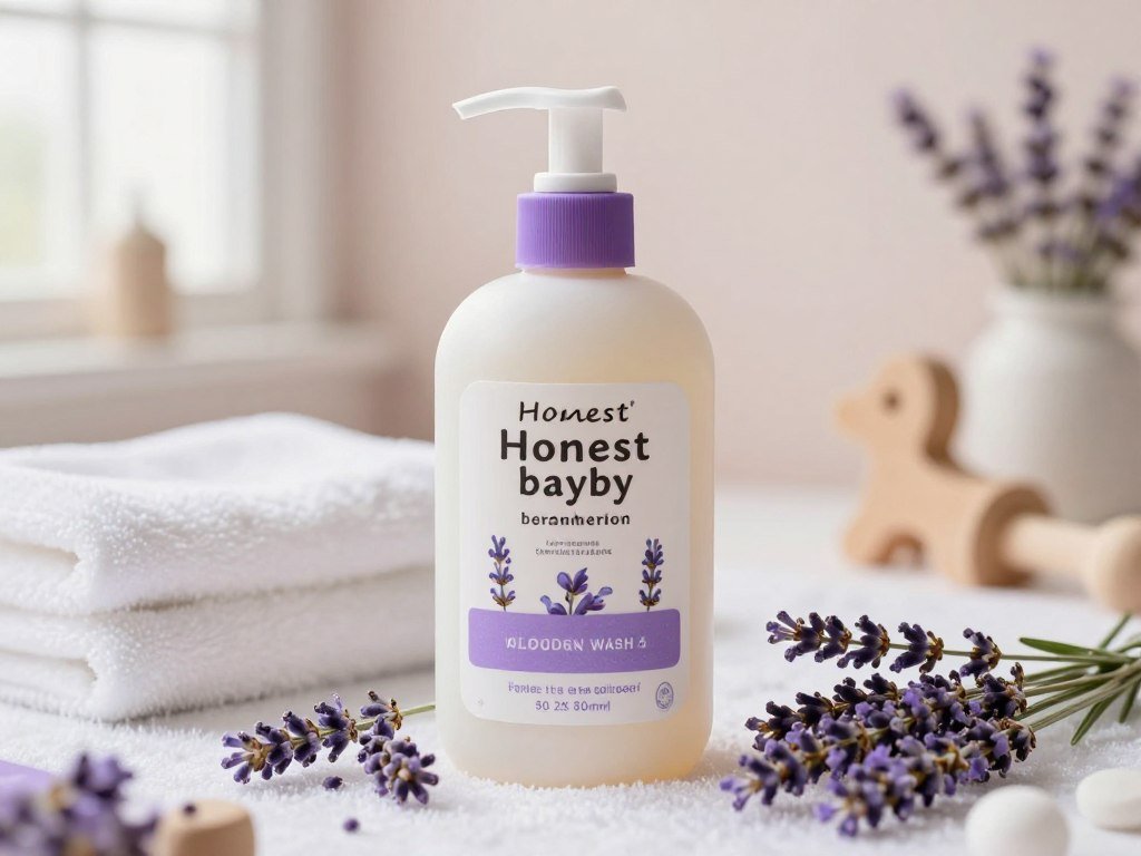 Honest lavender baby shampoo and wash with a pump