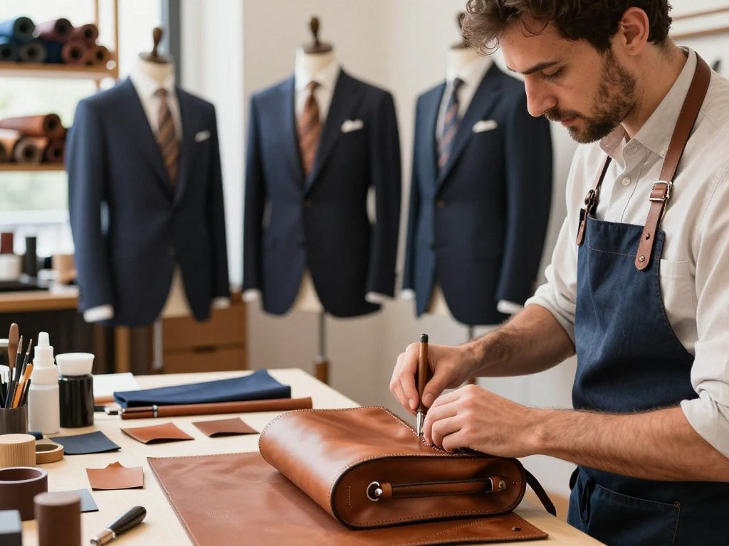 Italian fashion craftsmanship in leatherwork and tailored clothing