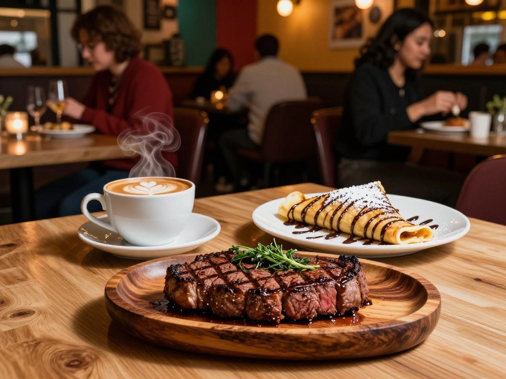 Kansas City dining with steak, coffee and French crepes