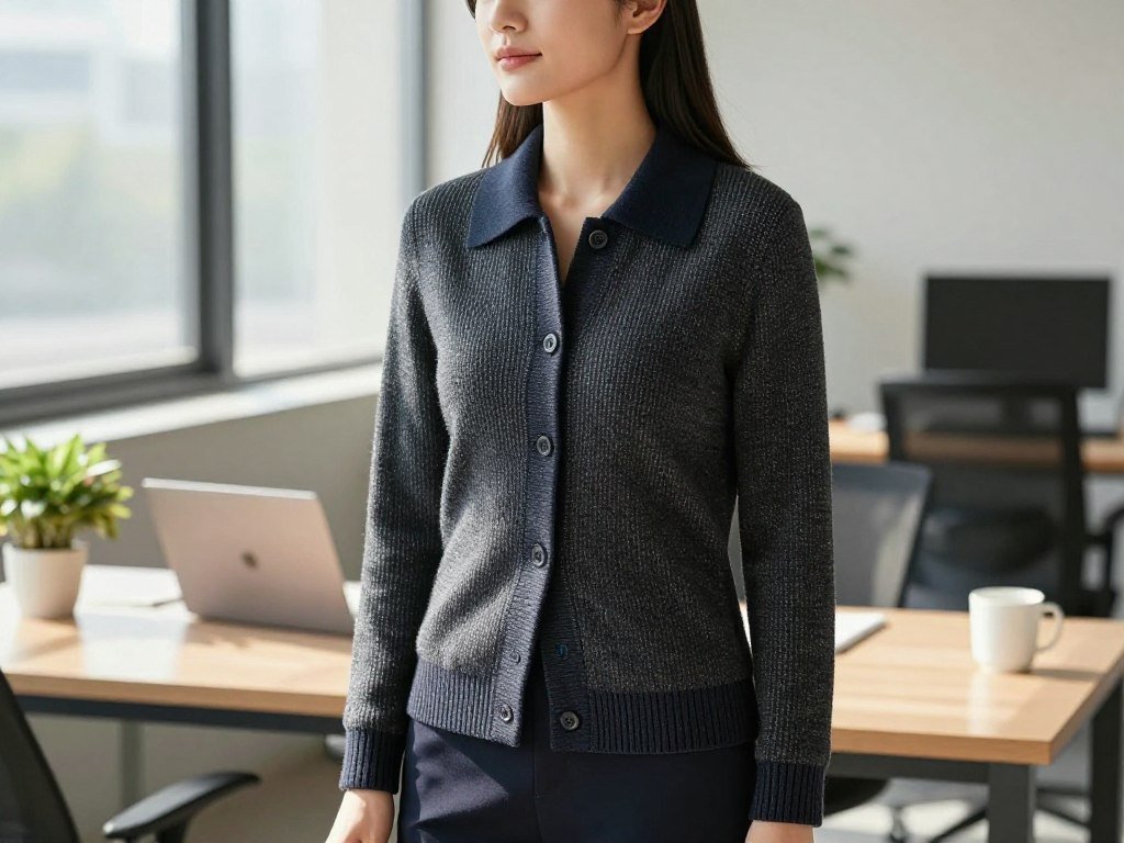 Knit jacket layer with a polished look for work styles Knit jacket layer with a polished look for work styles