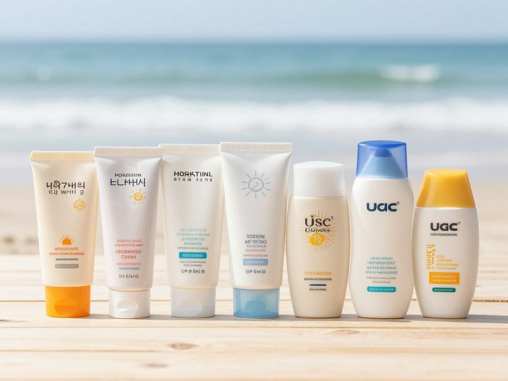 Korean sunscreen formulas beside U.S. drugstore sunscreen labels Korean sunscreen formulas beside U.S. drugstore sunscreen labels