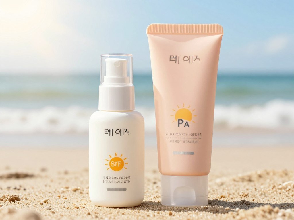 Korean sunscreen serum and fluid with SPF and PA labels