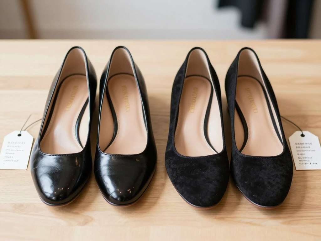 Leather and suede black flats compared by listed price Leather and suede black flats compared by listed price