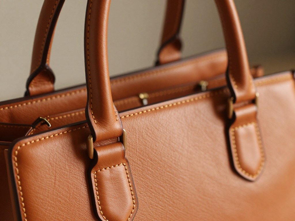 Leather bag handles and stitching checked for lasting quality Leather bag handles and stitching checked for lasting quality