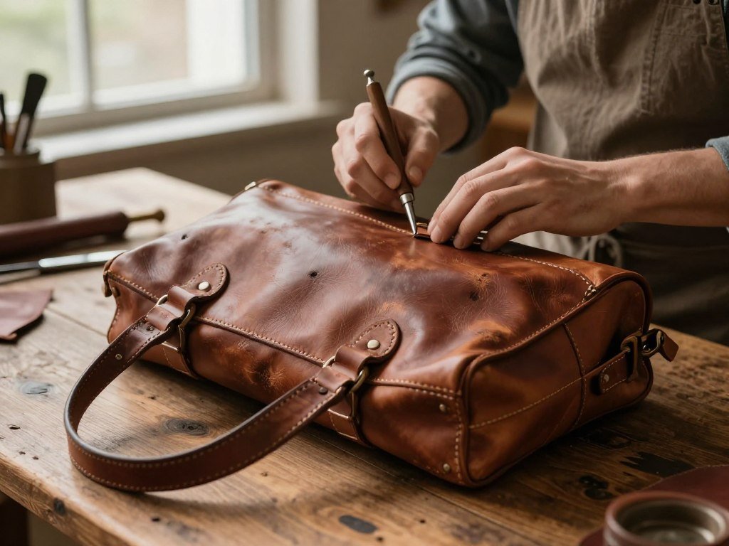 Leather bag kept in use through repair and reuse services Leather bag kept in use through repair and reuse services