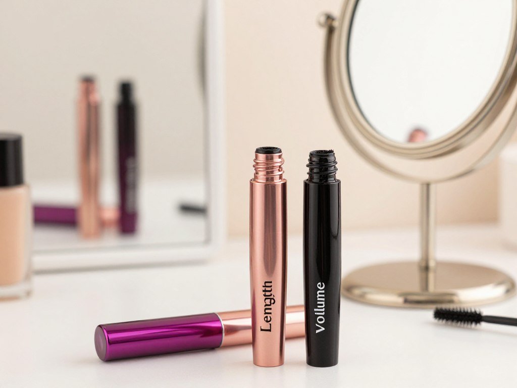 Length, curl, and volume mascaras compared beside a lash mirror Length, curl, and volume mascaras compared beside a lash mirror