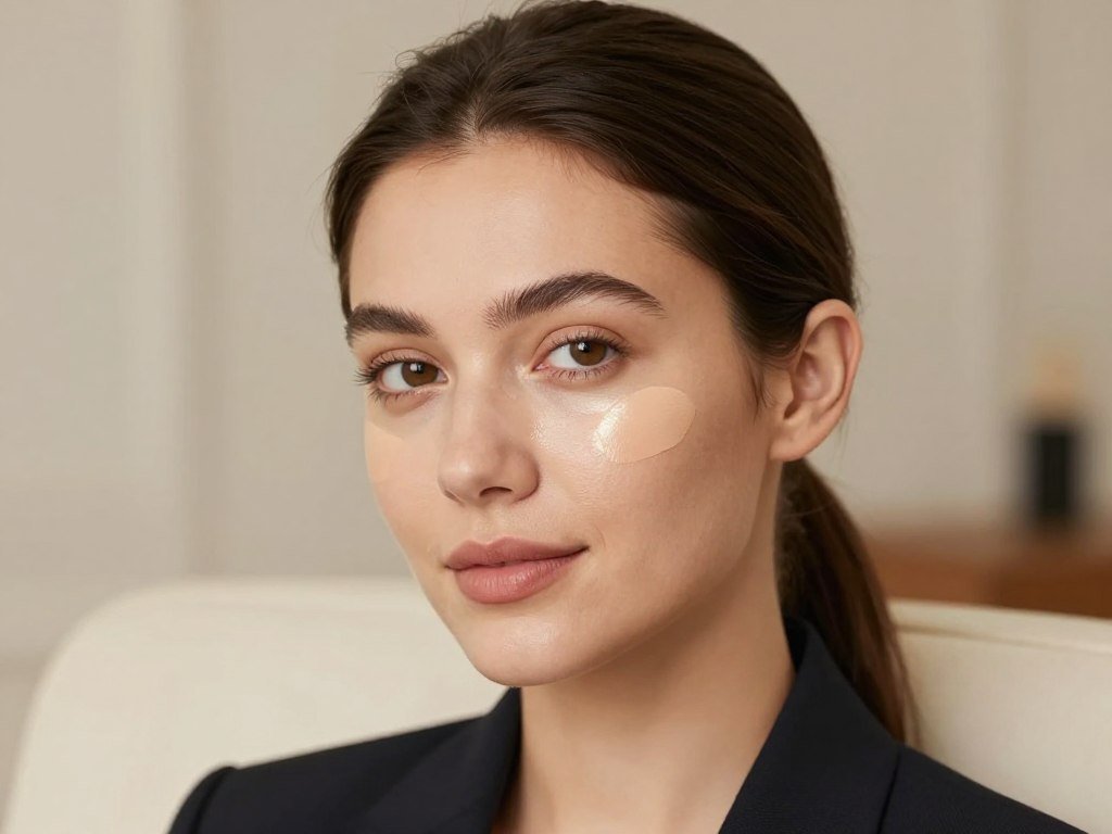 Light-diffusing concealer blended beneath the eyes