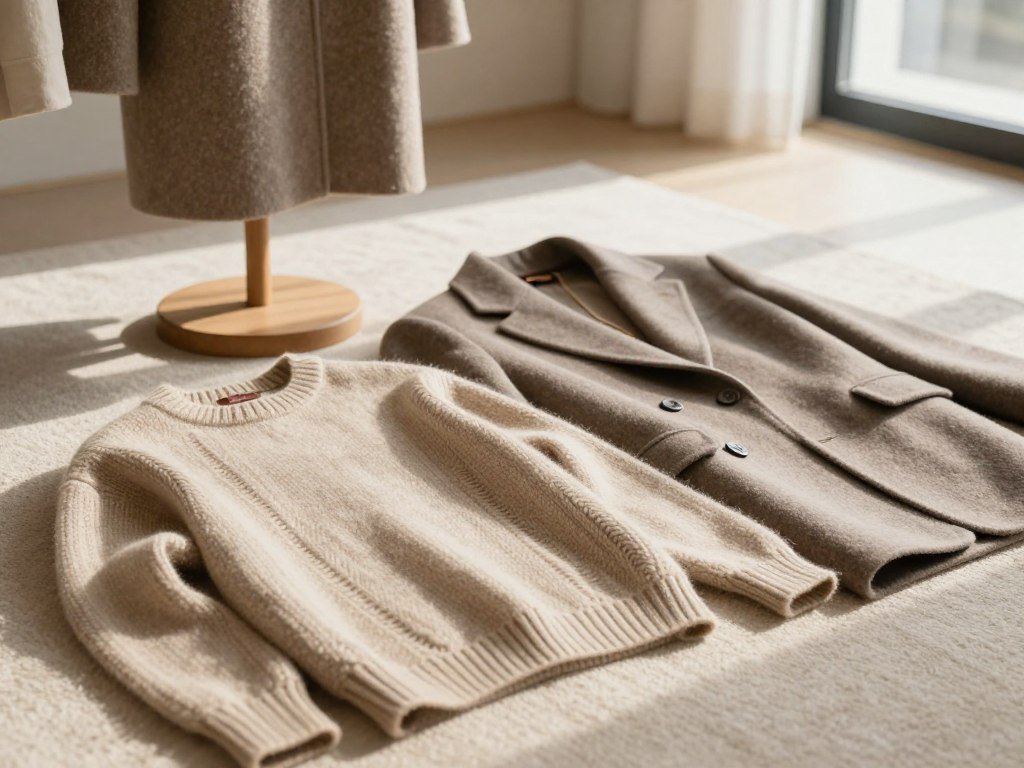 Loro Piana cashmere knitwear and wool outerwear in soft neutral tones