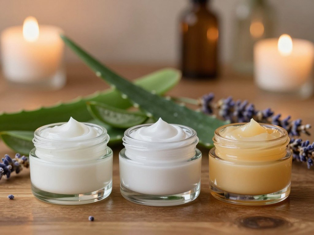 Lotion, cream, and ointment show different moisturizer textures Lotion, cream, and ointment show different moisturizer textures