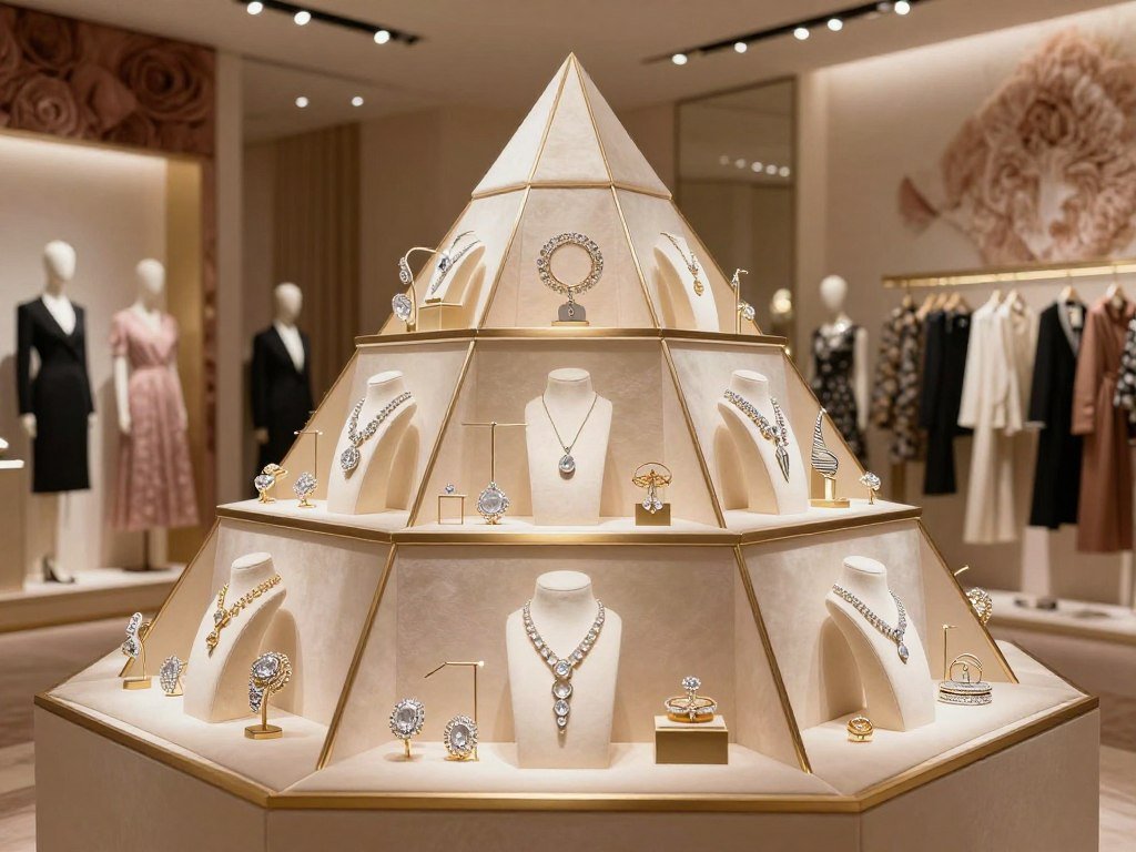 Luxury brand pyramid with jewelry and clothing categories