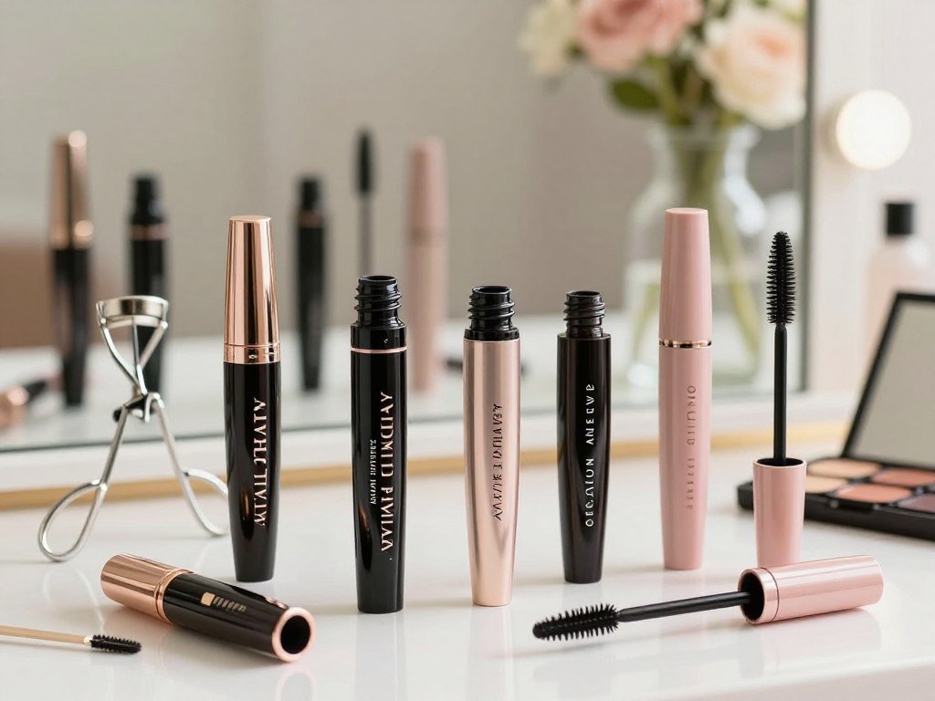 Mascara products lined up for everyday lash definition