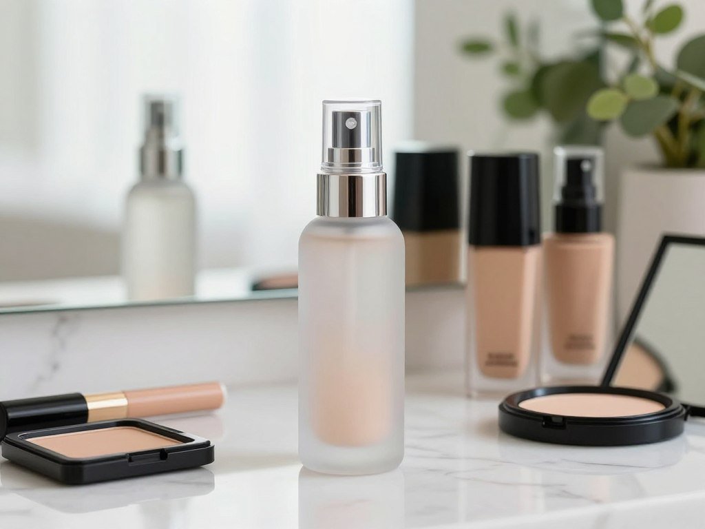 Matte setting spray and makeup for combination skin