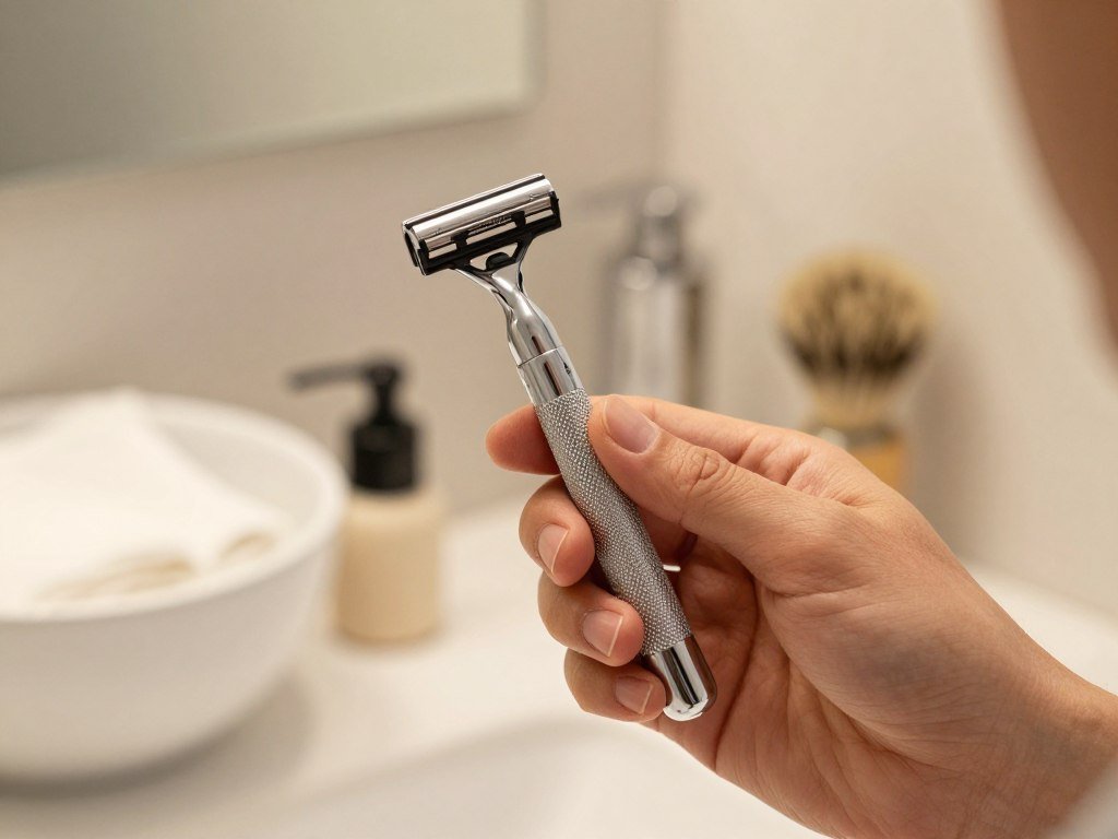 Merkur 34C razor held for a controlled daily shave Merkur 34C razor held for a controlled daily shave