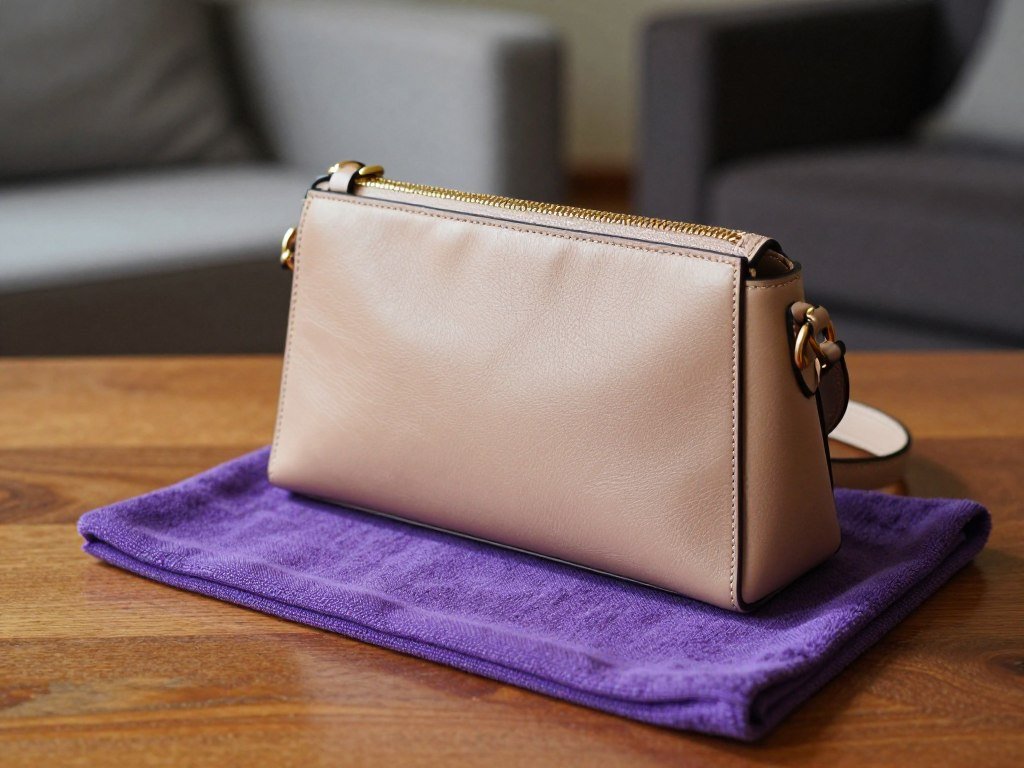 Microfiber cloth beside a Coach leather purse