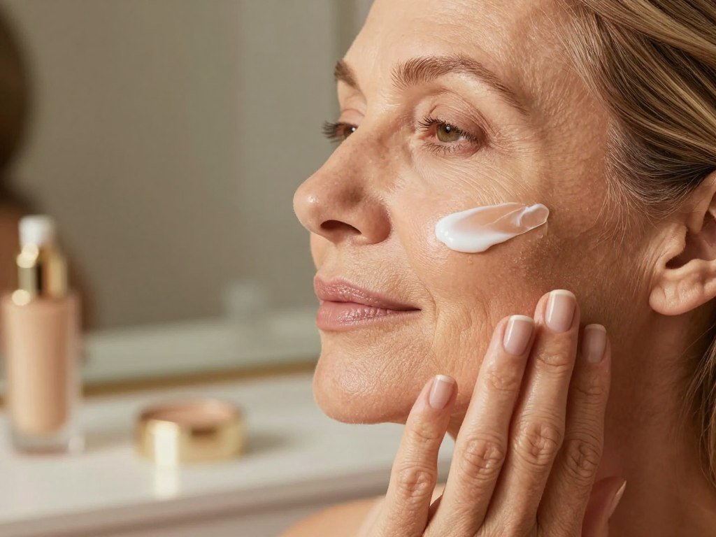 Moisturizer absorbing before foundation on mature skin