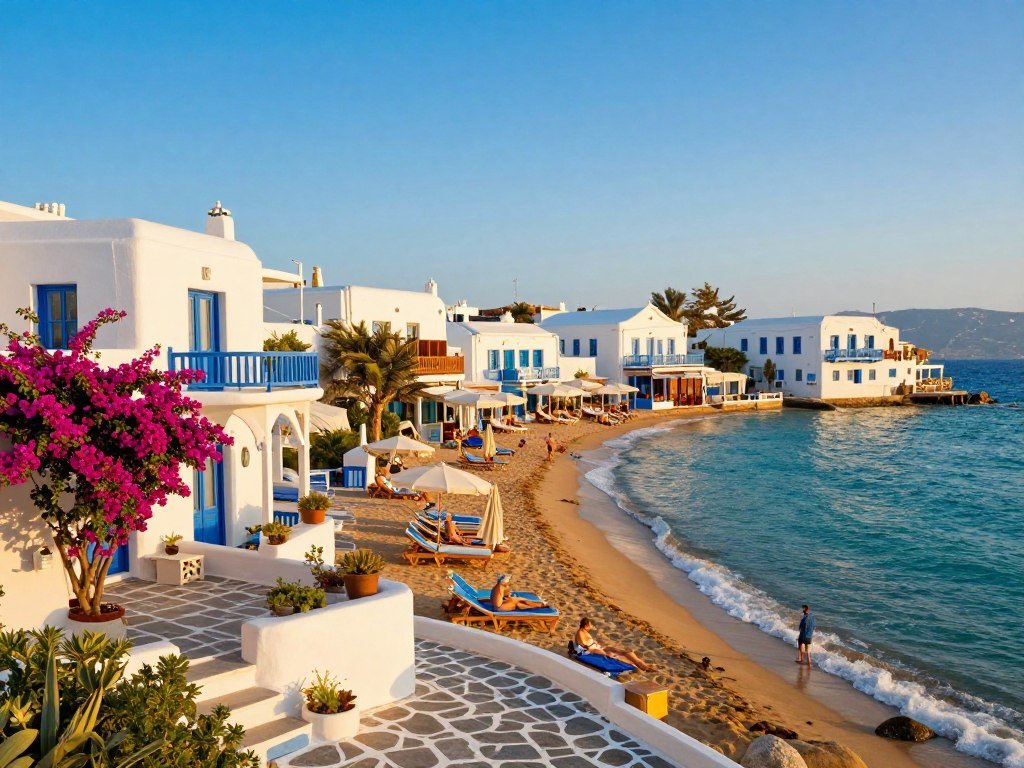 Mykonos beach areas and town settings for different stays