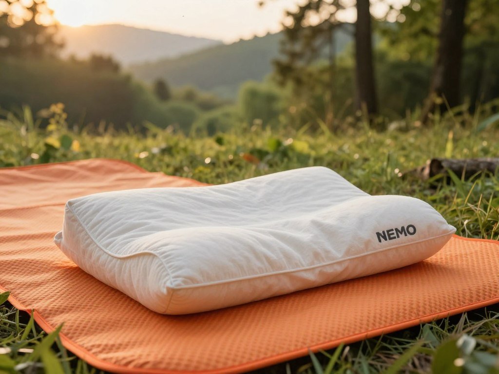 NEMO Fillo pillow set on a sleeping pad at camp