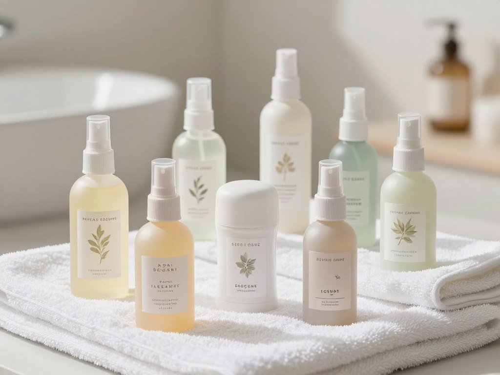 Natural deodorant sprays with a clean towel