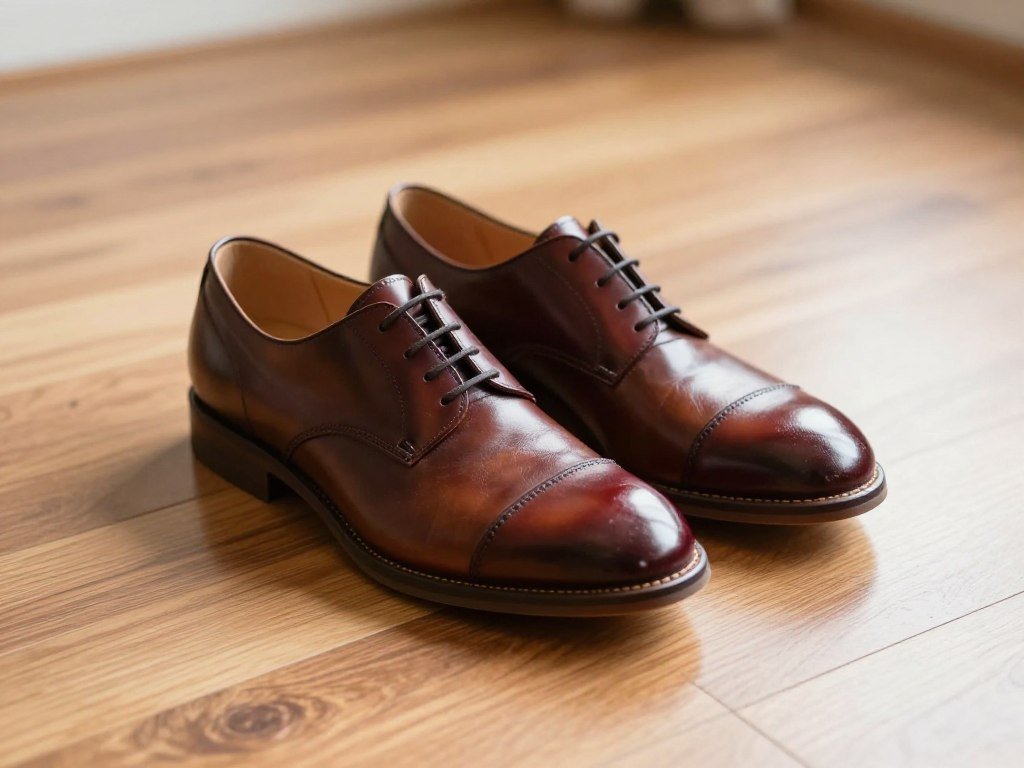 Natural leather shoes with rubber soles on a clean floor Natural leather shoes with rubber soles on a clean floor