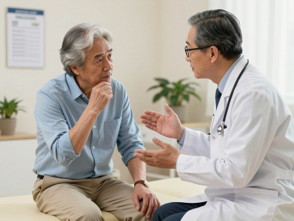 Older adult speaking with a doctor about balance problems Older adult speaking with a doctor about balance problems