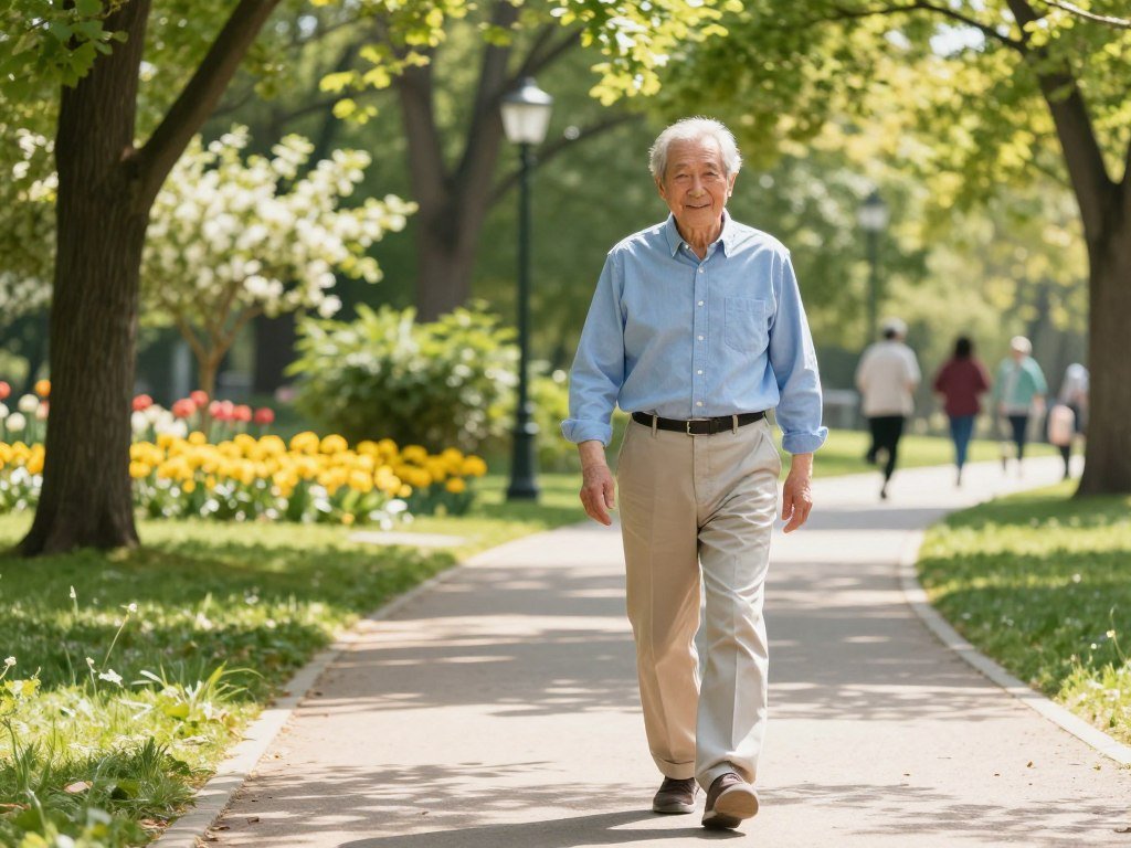 Older adult walking at a moderate pace for brain health
