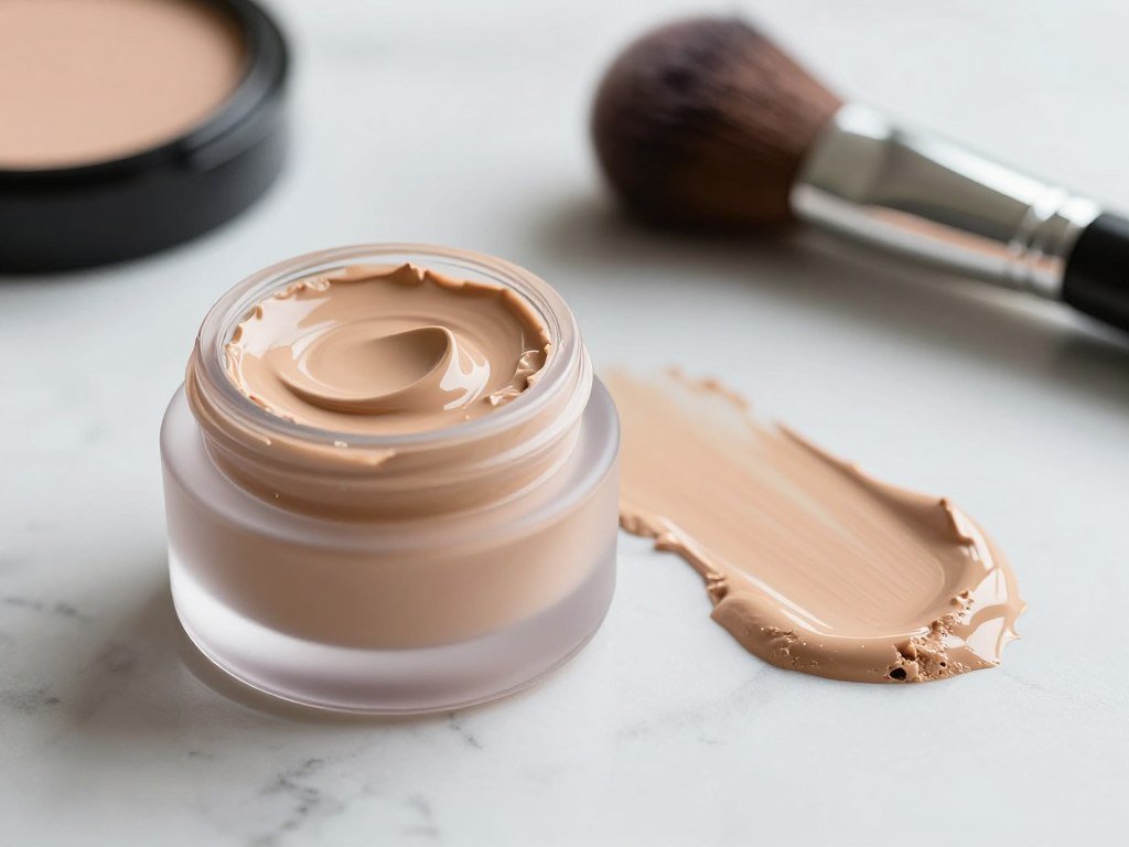 Opaque foundation pigment shown beside a light makeup layer