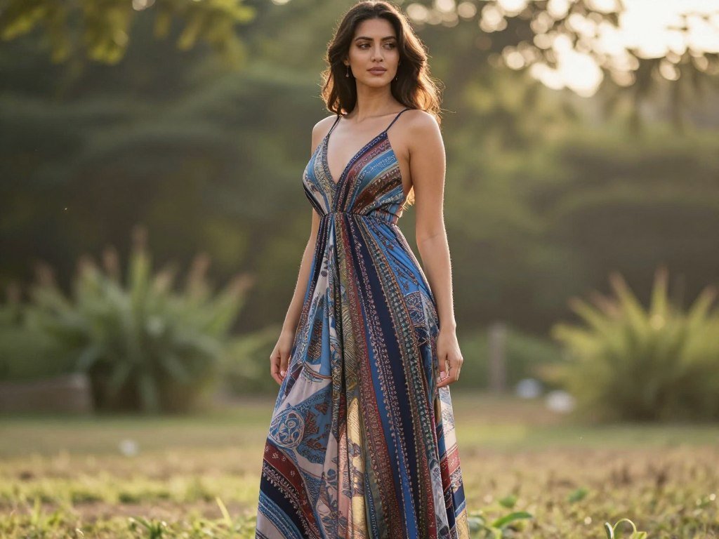 Pact maxi dress showing length and fit on a petite wearer