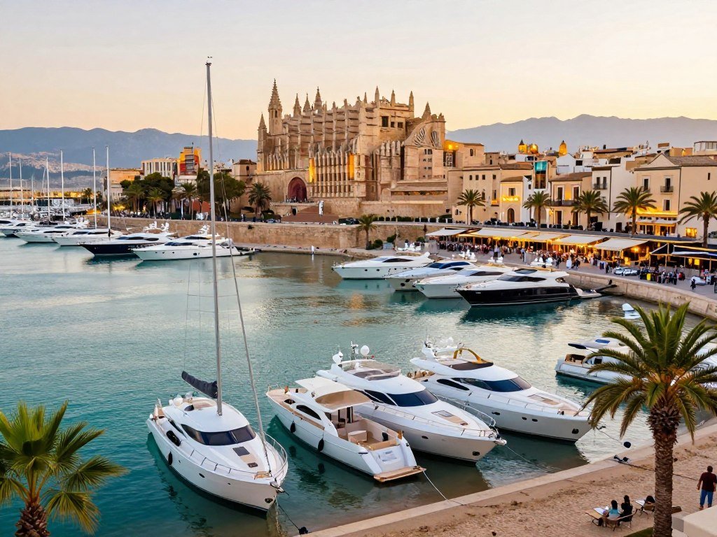Palma Mallorca port with yachts near the city Palma Mallorca port with yachts near the city