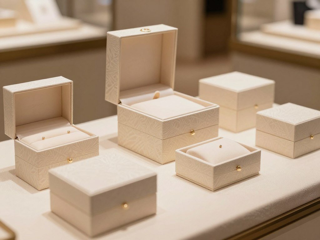 Paper-covered jewelry boxes with fitted interior supports