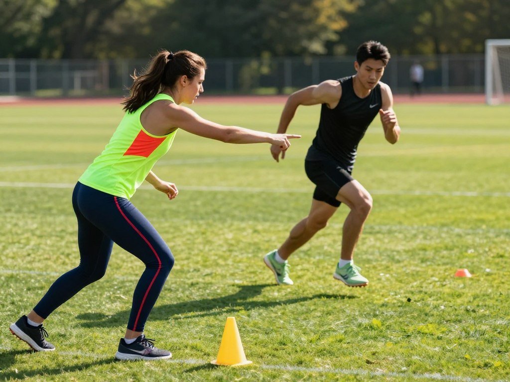 Partner calling a cone during a reactive agility drill Partner calling a cone during a reactive agility drill