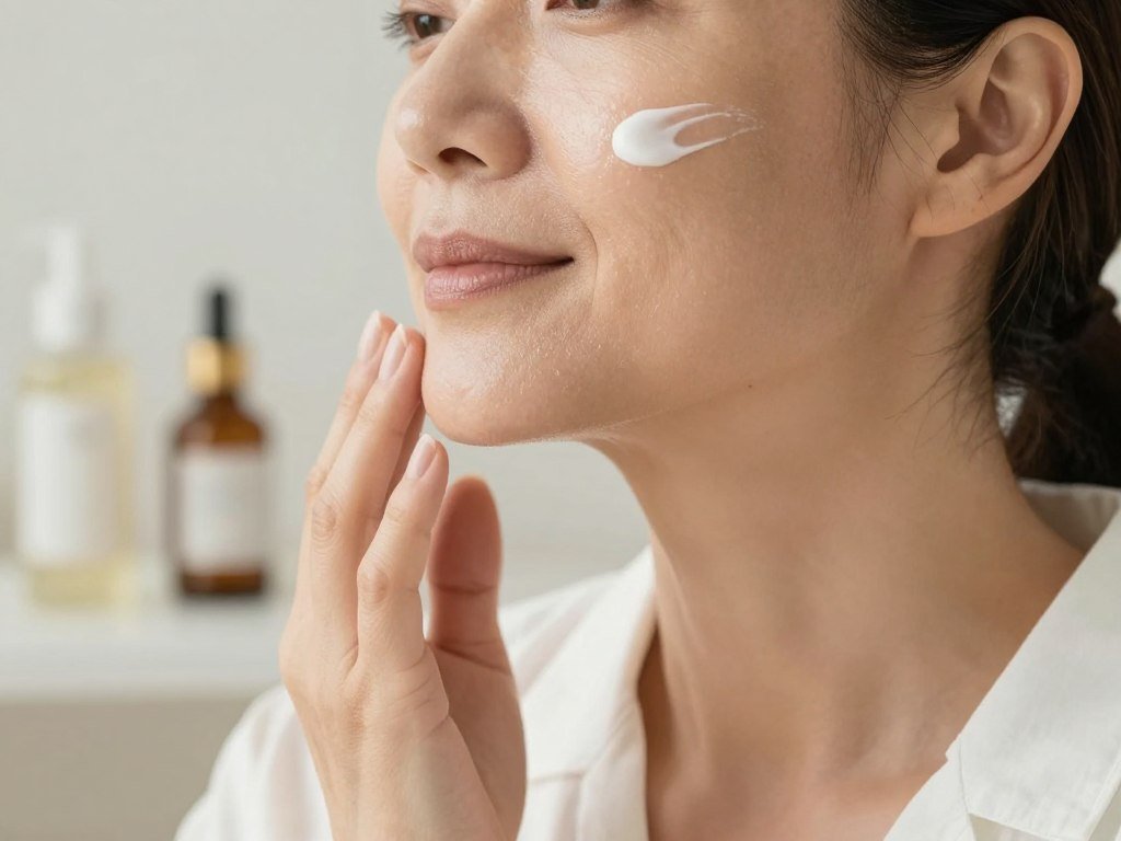 Pea-sized moisturizer applied after serum to the face and neck Pea-sized moisturizer applied after serum to the face and neck