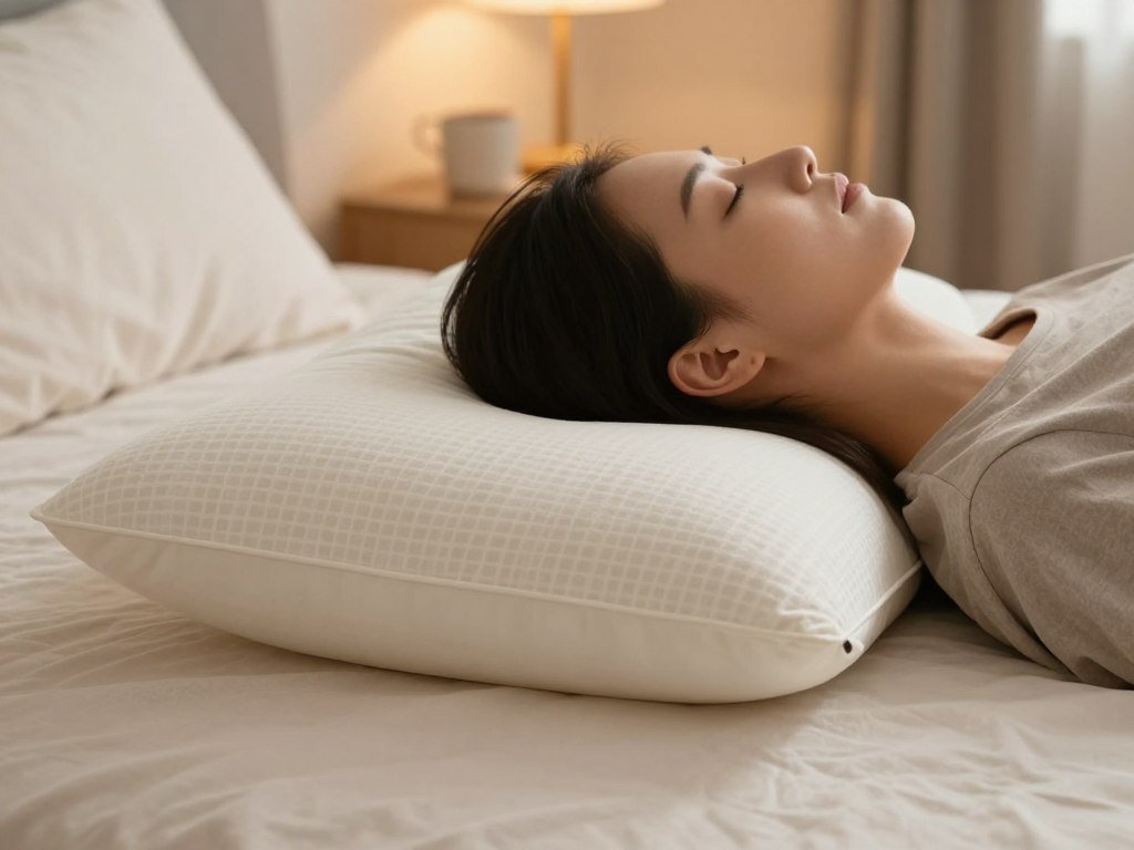 Pillow loft checked against a sleeper's neck and mattress Pillow loft checked against a sleeper's neck and mattress