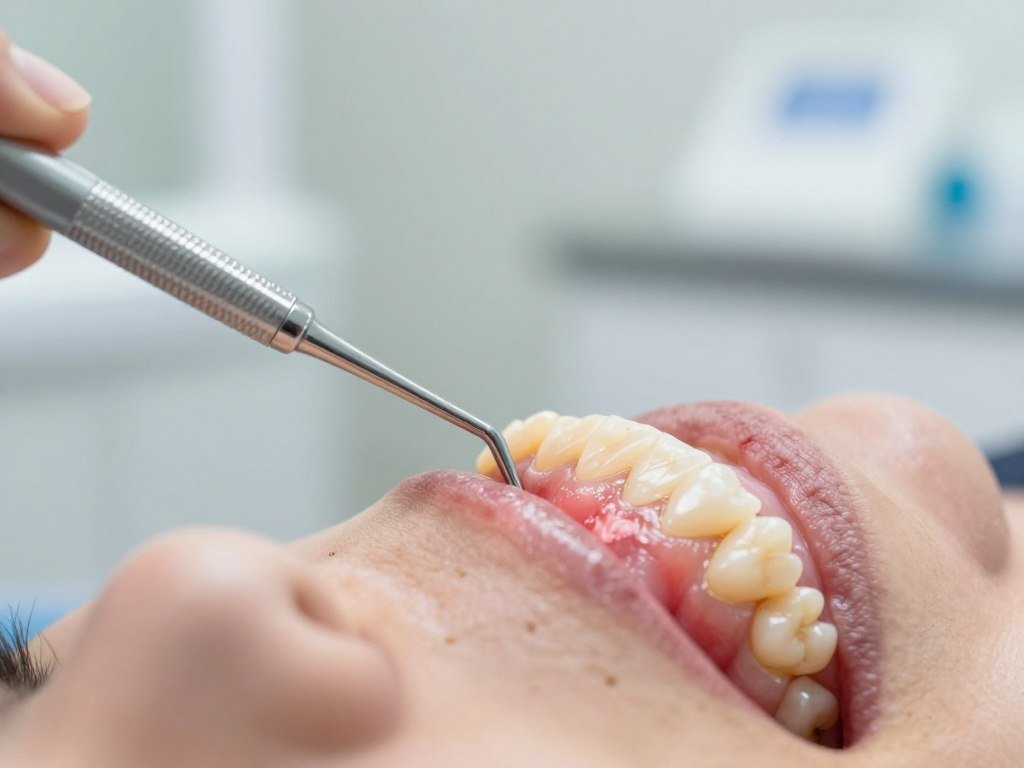 Plaque along the gumline showing early gum inflammation