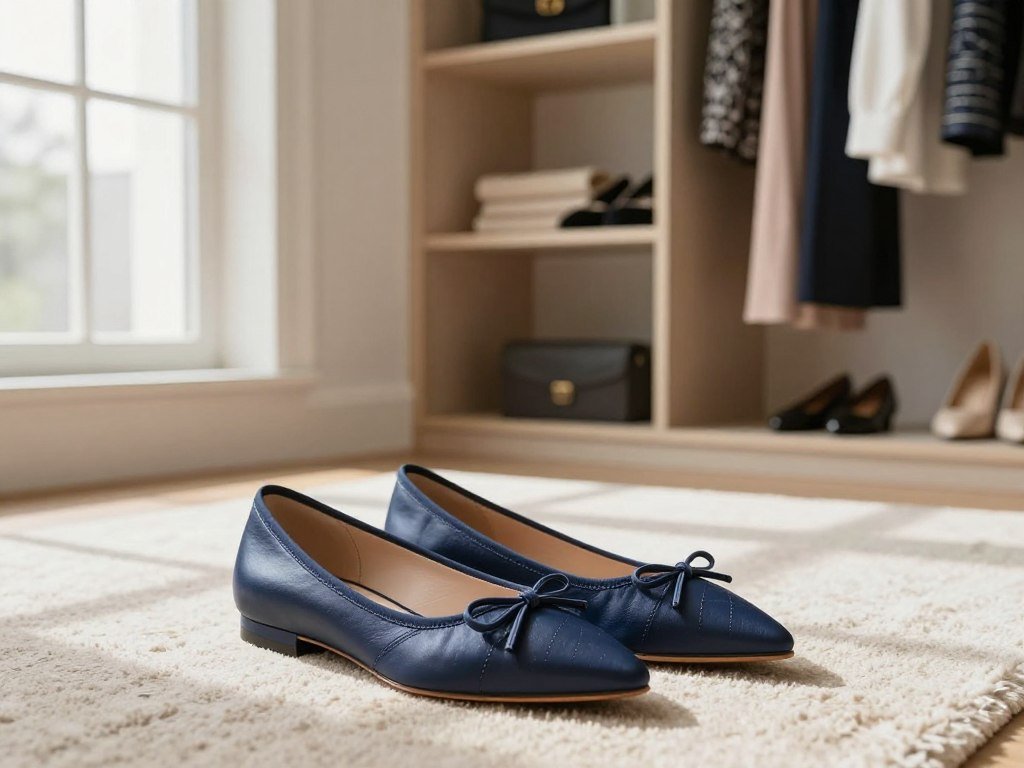 Pointed and ballet-style flats beside a wardrobe Pointed and ballet-style flats beside a wardrobe