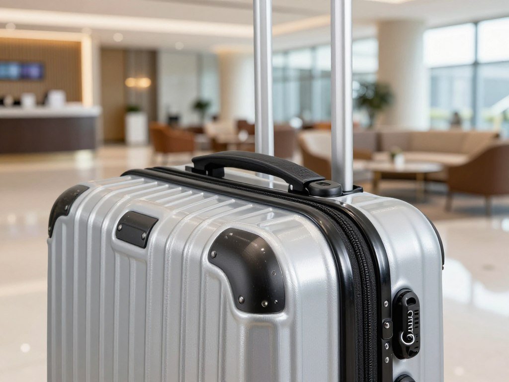 Polycarbonate shell and spinner wheels on a Quince carry-on suitcase Polycarbonate shell and spinner wheels on a Quince carry-on suitcase