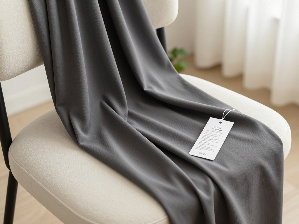Ponte fabric drapes over a chair beside a garment care label Ponte fabric drapes over a chair beside a garment care label