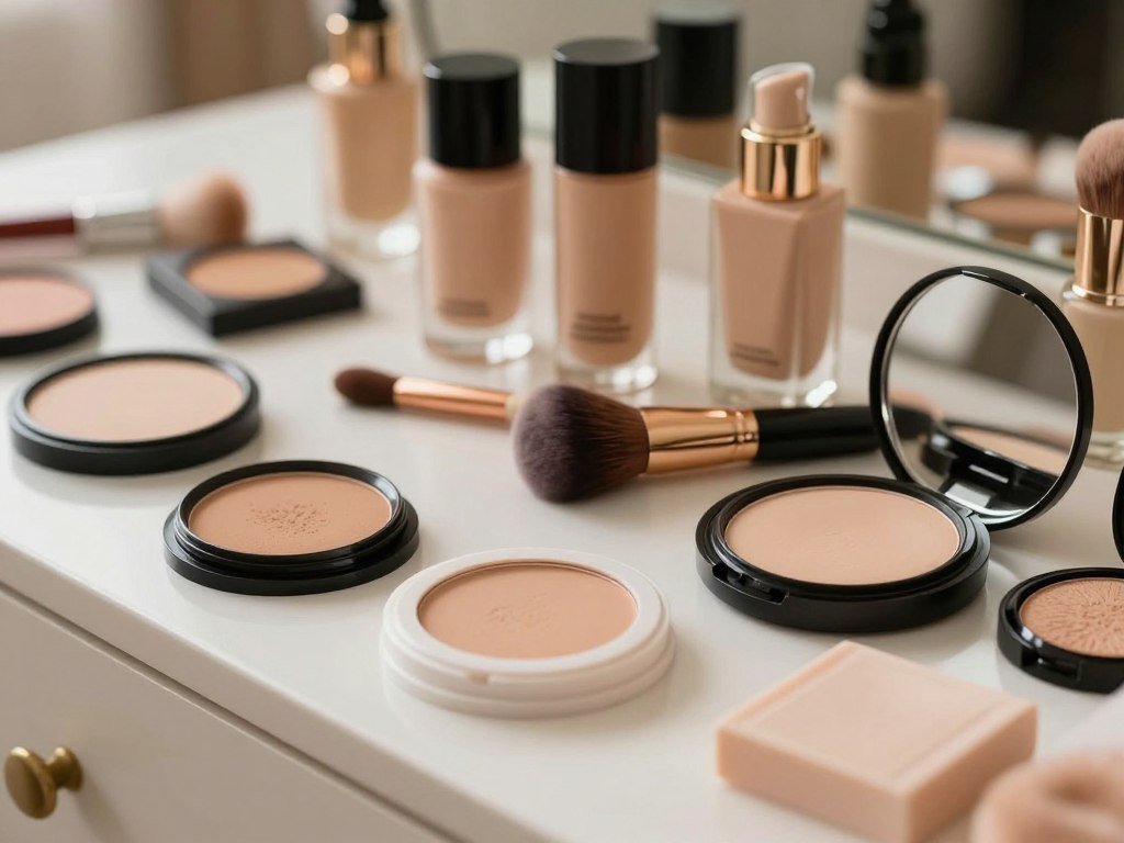 Powder foundation choices showing matte and natural finish options