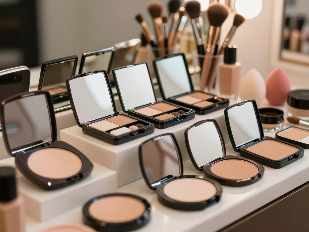Powder foundation compacts compared by coverage and shade range