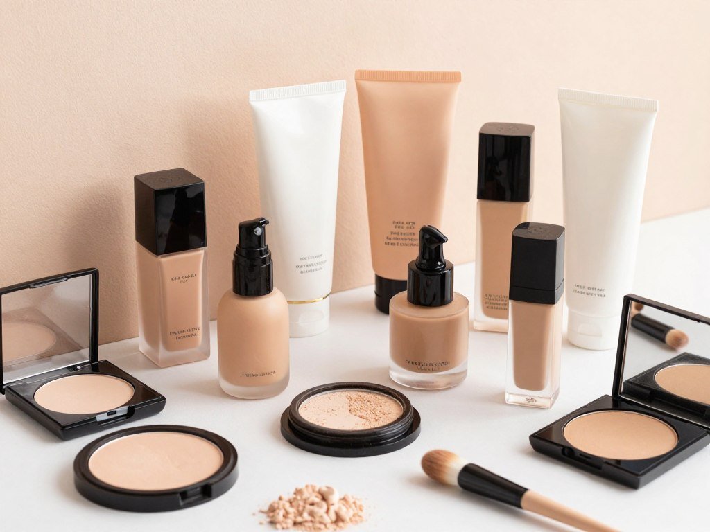 Powder makeup and moisturizer arranged for different skin types