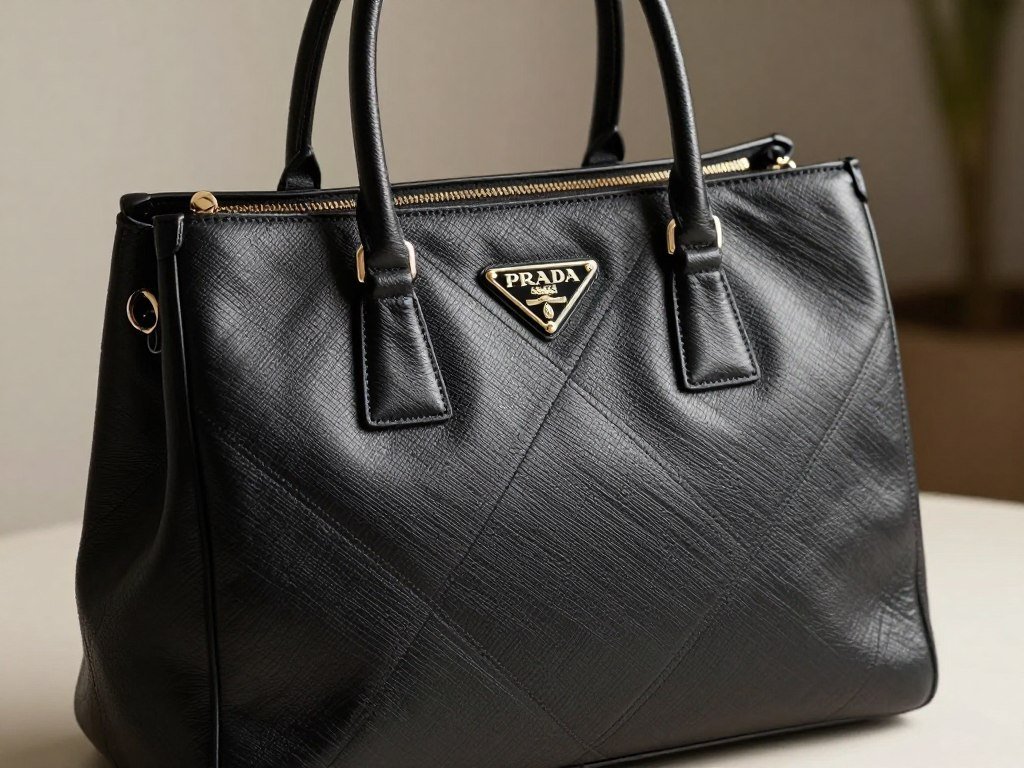 Prada leather bag with crosshatch Saffiano texture and firm shape