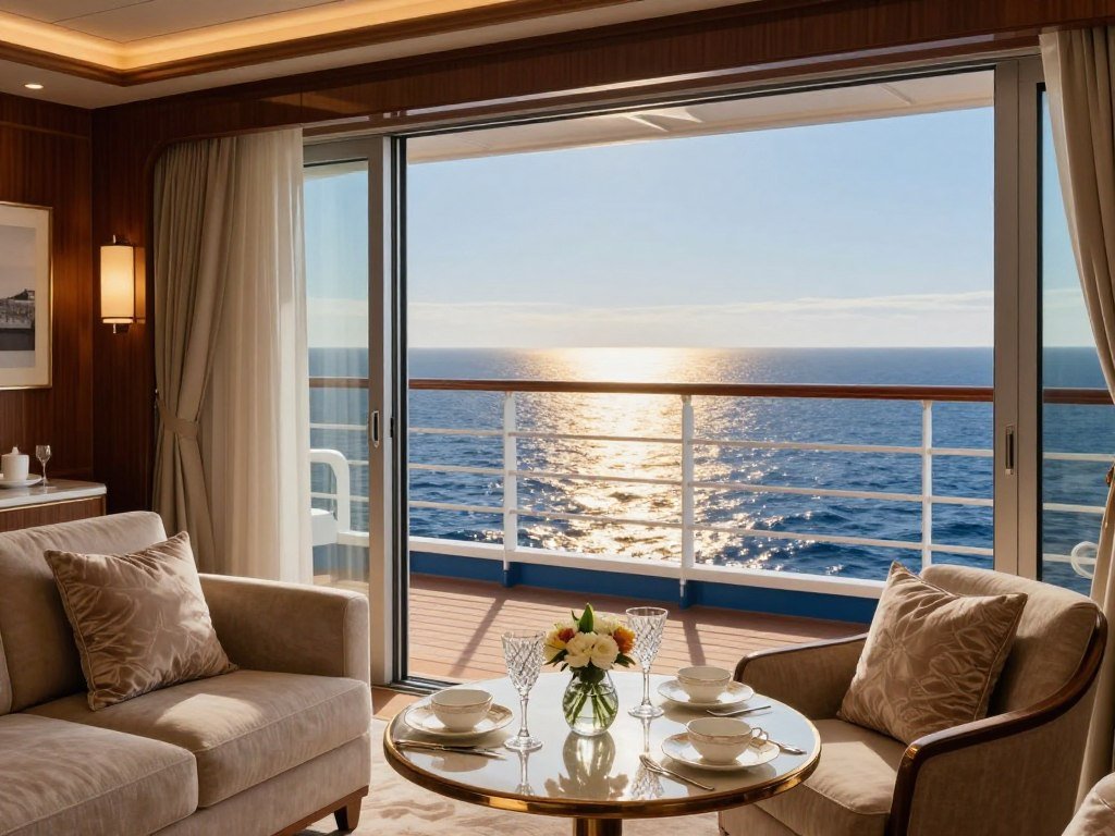 Private balcony suite aboard a Regent Seven Seas luxury cruise ship