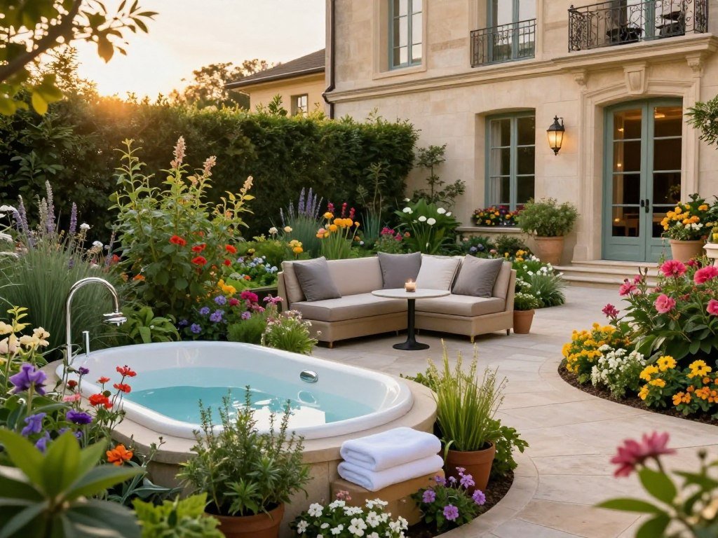 Private garden and Nordic bath at a Burgundy hotel