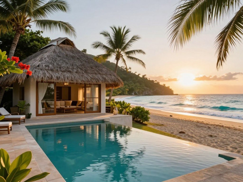 Private-pool cottage facing a St. Lucia beach