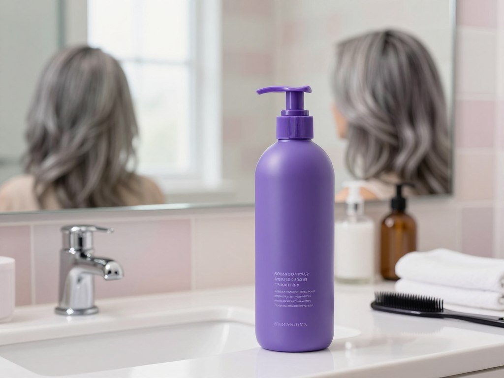 Purple shampoo cadence for gray hair and weekly washing